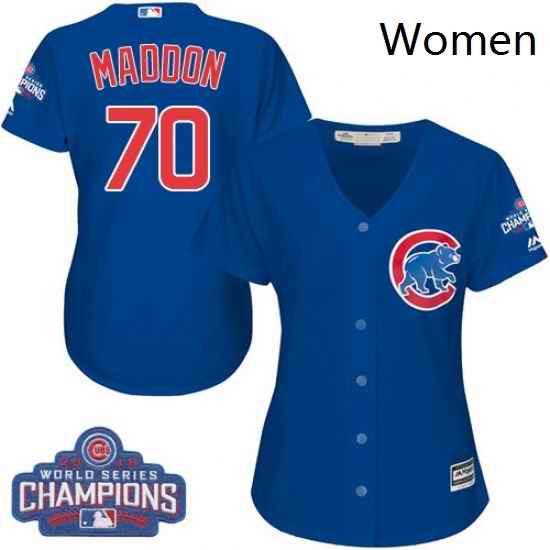 Womens Majestic Chicago Cubs 70 Joe Maddon Authentic Royal Blue Alternate 2016 World Series Champions Cool Base MLB Jersey